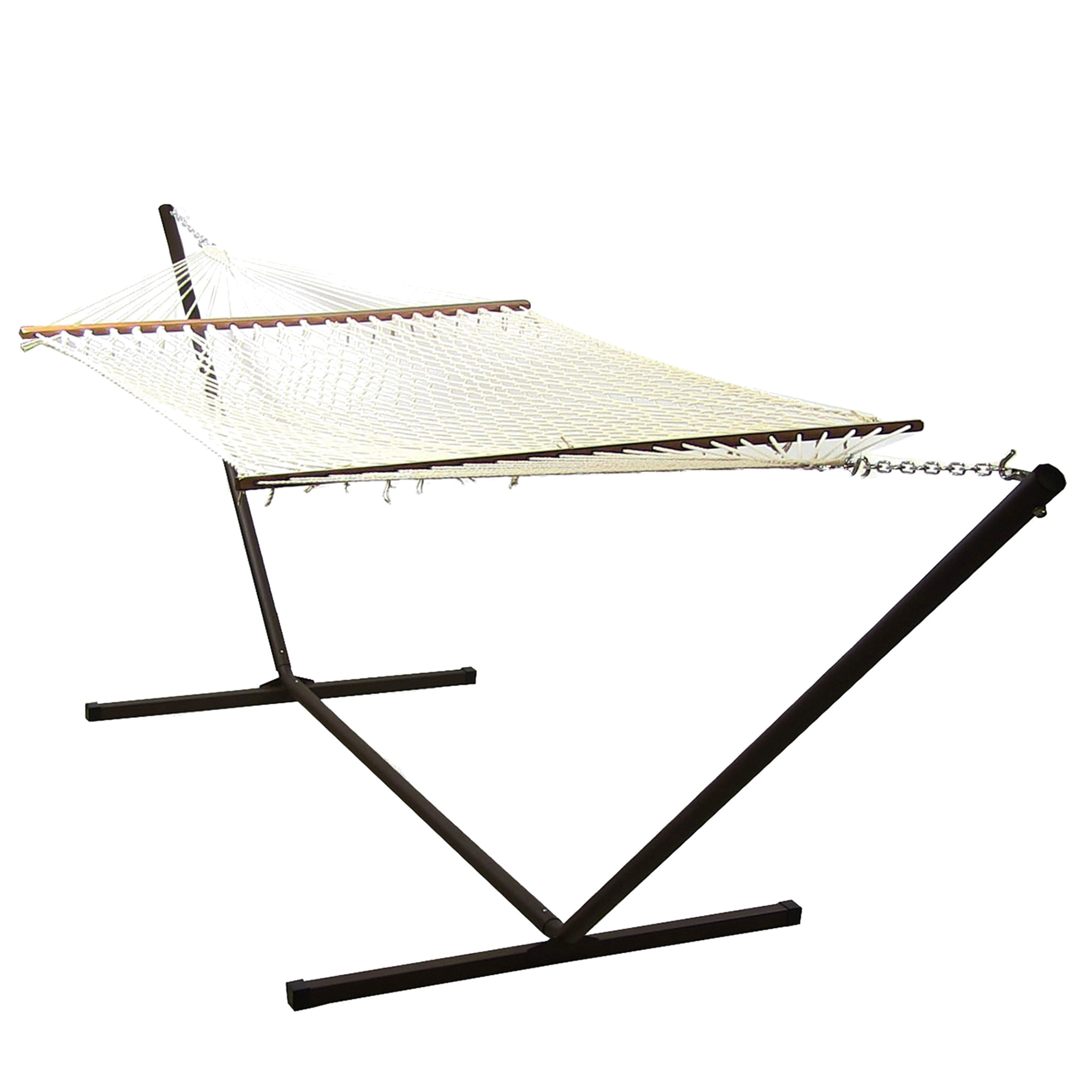 Sunnydaze Decor, Cotton Hammock with Spreader Bars 15ft. Stand, Color Beige, Capacity 400 lb, Material Woven Cord, Model# LY-CDWHWS-COMBO